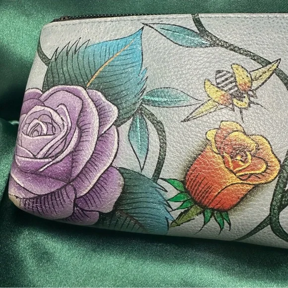 Anuschka Hand-Painted Leather Floral Butterfly Cosmetic Bag - Picture 7 of 10